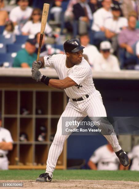 Bo Jackson of the Chicago White Sox bats during an MLB game at Comiskey Park in Chicago, Illinois.