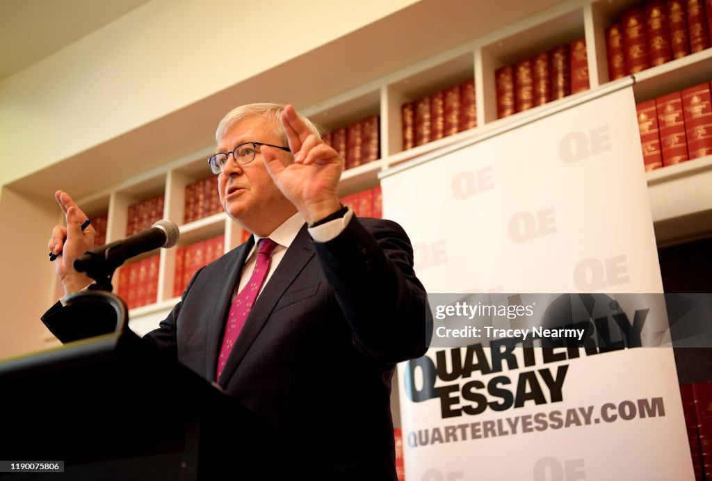 Kevin Rudd Flag Former Prime Minister Kevin Rudd speaks at the launch of 'Red Flag ...