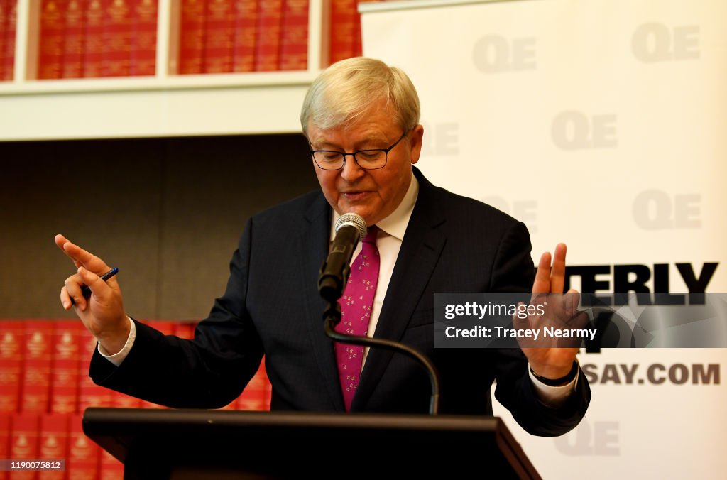 Kevin Rudd Flag Former Prime Minister Kevin Rudd speaks at the launch of 'Red Flag ...