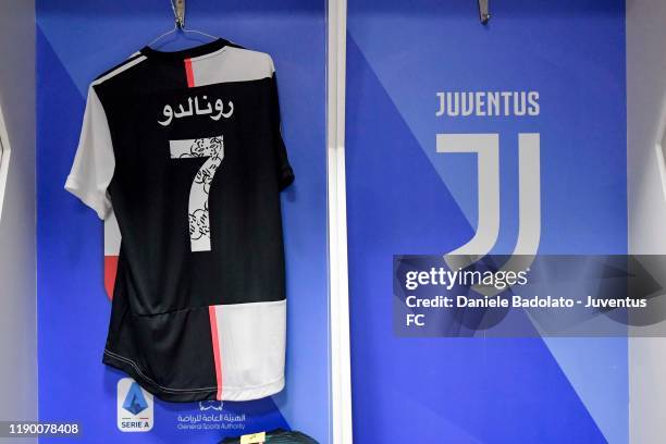 Cristiano Ronaldo t-shirt in Juventus' dressing room before the Italian Supercup match between Juventus and SS Lazio at King Saud University Stadium...