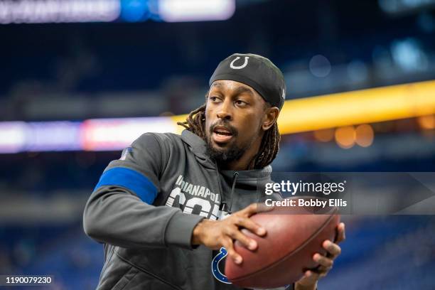 Hilton of the Indianapolis Colts warms-up before the start of the game against the Carolina Panthers at Lucas Oil Stadium on December 22, 2019 in...