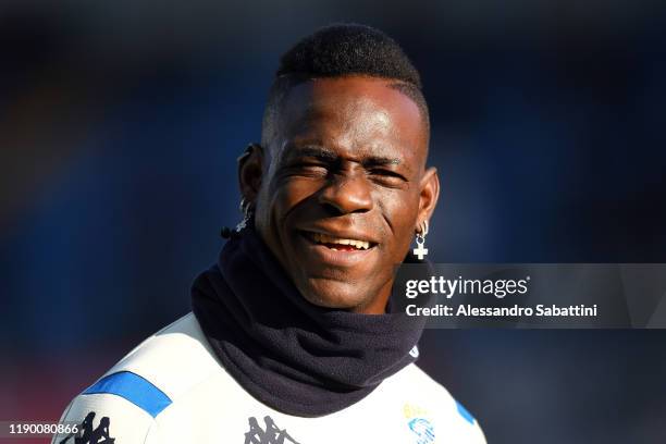 Mario Balotelli of Brescia Calcio looks on during the Serie A match between Parma Calcio and Brescia Calcio at Stadio Ennio Tardini on December 22,...