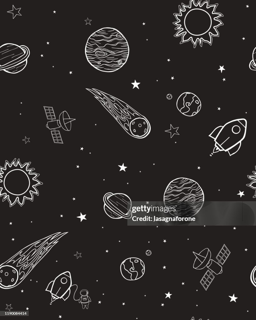 Space - Solar System - Seamless Pattern - Hand Drawn