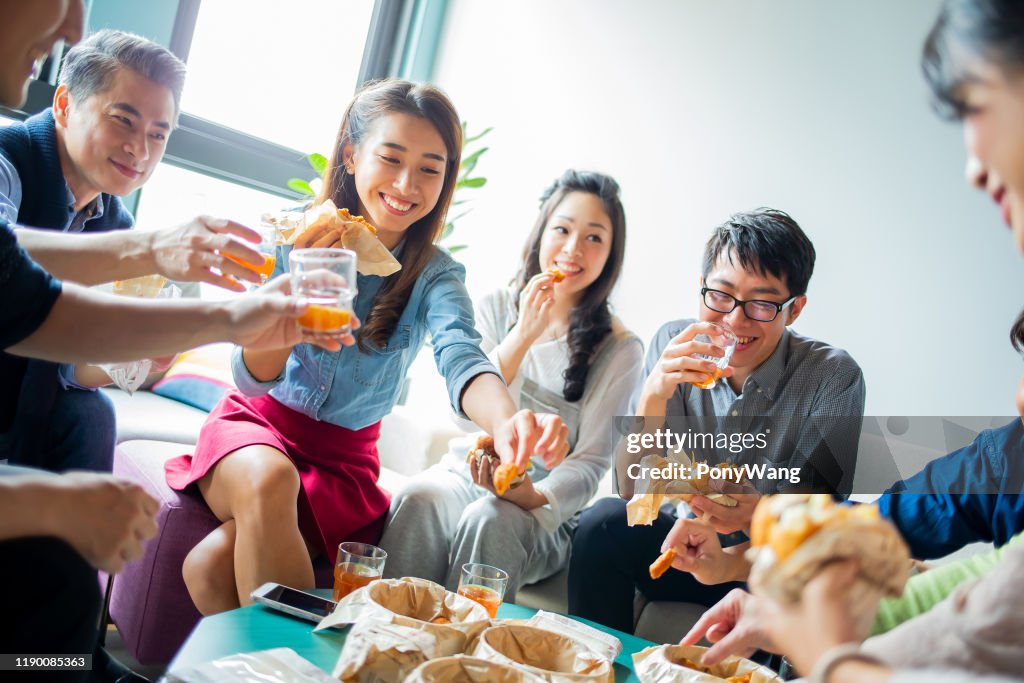 Colleagues enjoy their lunch