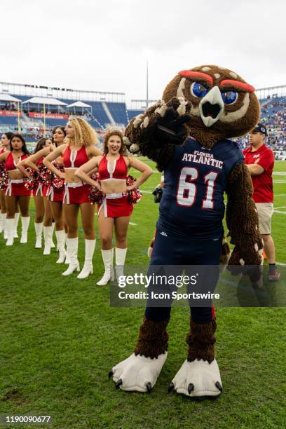 December 21: FAU Owls mascot Owlsley before the Cheribundi Boca Raton Bowl college football game between the Southern Methodist University Mustangs...