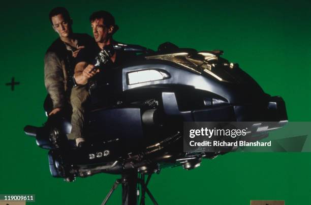 American actor Sylvester Stallone stars as the titular law enforcement officer with Rob Schneider as his hacker companion in the dystopian sci-fi...