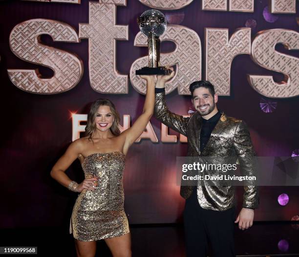 Hannah Brown and Alan Bersten pose at "Dancing with the Stars" Season 28 Finale at CBS Television City on November 25, 2019 in Los Angeles,...