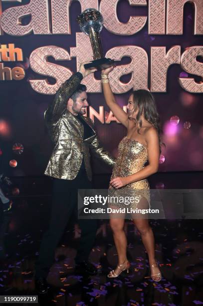 Alan Bersten and Hannah Brown pose at "Dancing with the Stars" Season 28 Finale at CBS Television City on November 25, 2019 in Los Angeles,...