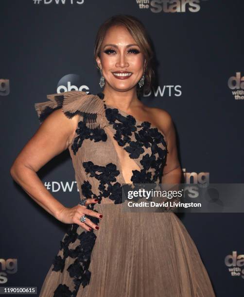 Carrie Ann Inaba poses at "Dancing with the Stars" Season 28 Finale at CBS Television City on November 25, 2019 in Los Angeles, California.