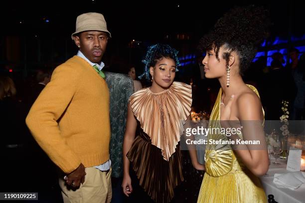 Tyler, the Creator, Amandla Stenberg, and Yara Shahidi, all wearing Gucci, attend the 2019 LACMA Art + Film Gala Presented By Gucci at LACMA on...