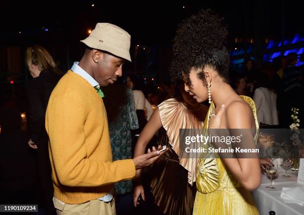 Tyler, the Creator and Yara Shahidi, both wearing Gucci, attend the 2019 LACMA Art + Film Gala Presented By Gucci at LACMA on November 02, 2019 in...