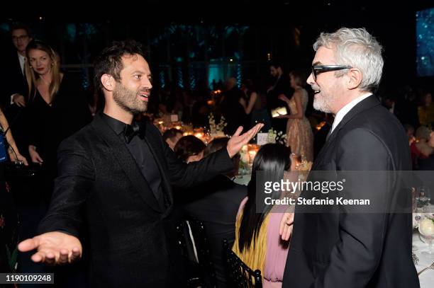 Benjamin Millepied and Alfonso Cuarón, wearing Gucci, attend the 2019 LACMA Art + Film Gala Presented By Gucci at LACMA on November 02, 2019 in Los...