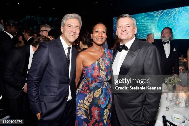 Director Michael Govan, wearing Gucci, LACMA Trustee Nicole Avant, and Ted Sarandos attend the 2019 LACMA Art + Film Gala Presented By Gucci at LACMA...