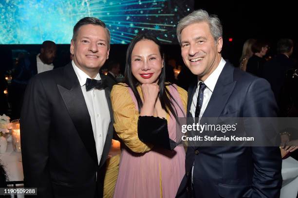 Ted Sarandos, LACMA Trustee Eva Chow, wearing Gucci, and LACMA Director Michael Govan, wearing Gucci, attend the 2019 LACMA Art + Film Gala Presented...