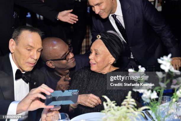 Neil Lane, Mark Bradford and Betye Saar, wearing Gucci, attend the 2019 LACMA Art + Film Gala Presented By Gucci at LACMA on November 02, 2019 in Los...