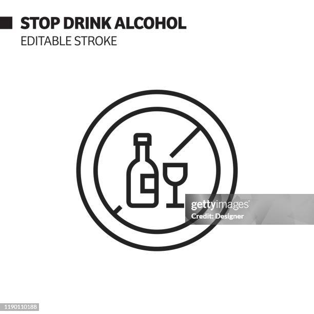 stop drink alcohol line icon, outline vector symbol illustration. pixel perfect, editable stroke. - restricted restaurant stock illustrations