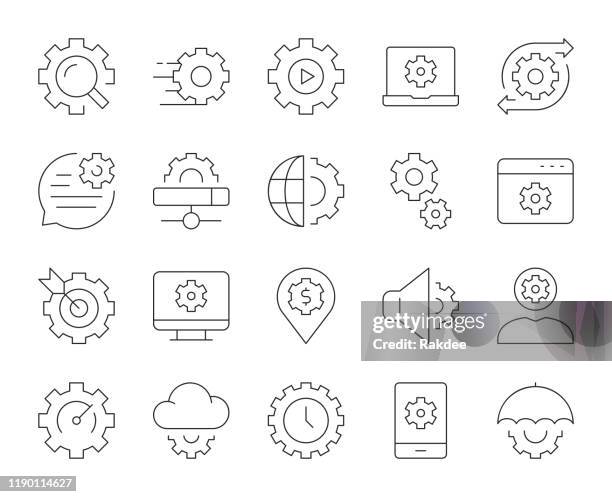 gear element - thin line icons - checking time with phone stock illustrations