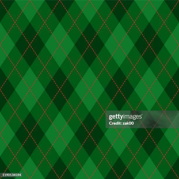 argyle christmas seamless vector pattern - green argyle stock illustrations