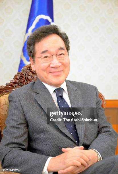 South Korean Prime Minister Lee Nak-yeon speaks during the Asahi Shimbun interview on October 16, 2019 in Seoul, South Korea.