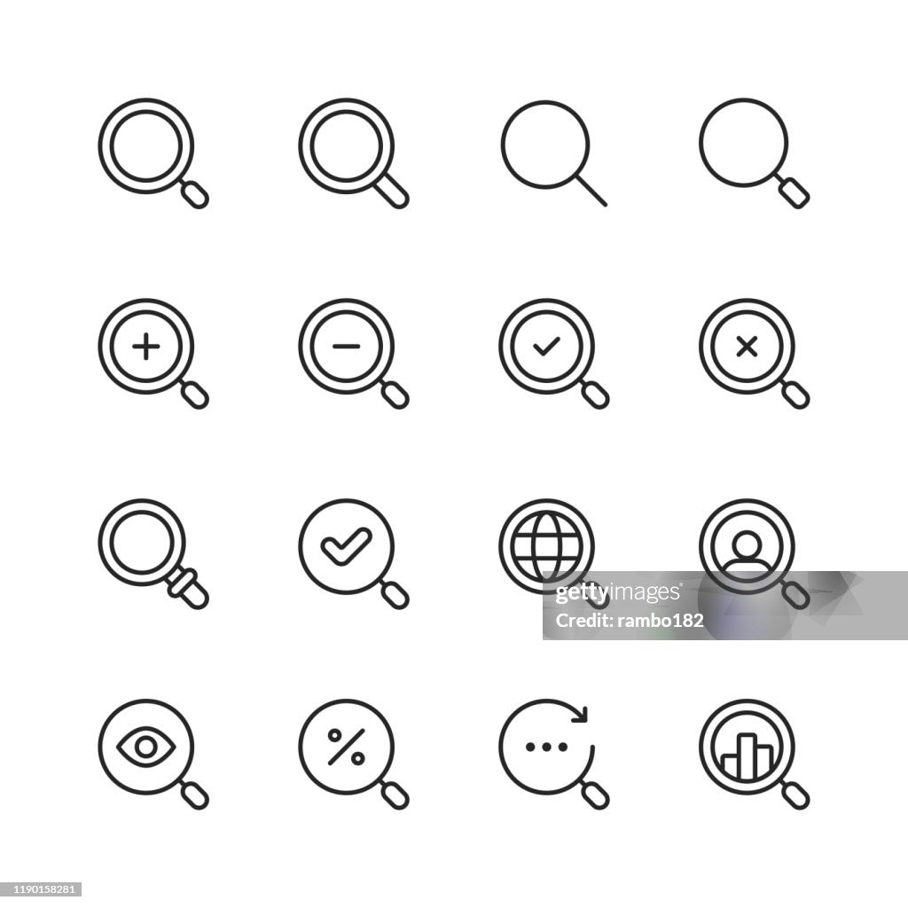 Search Line Icons. Editable Stroke. Pixel Perfect. For Mobile and Web. Contains such icons as Search, SEO, Magnifying Glass, Job Hunting, Searching, Looking, Deal Hunting.