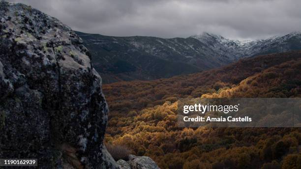 rayo de luz sobre sierra de gredos - rayo de luz stock pictures, royalty-free photos & images