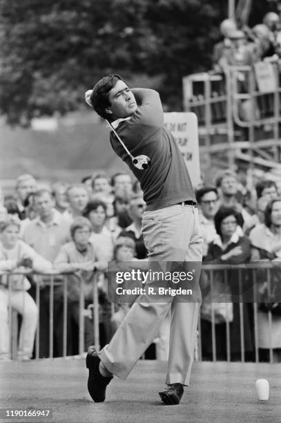 Spanish professional golfer Seve Ballesteros in action at the Panasonic European Open at the Sunningdale Golf Club, Berkshire, UK, 9th September 1984.