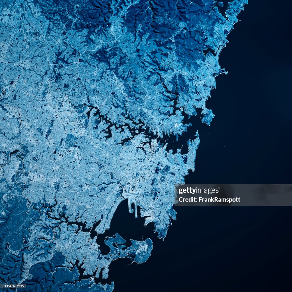 Sydney Australia 3D Render Map Blue Top View Jul 2019