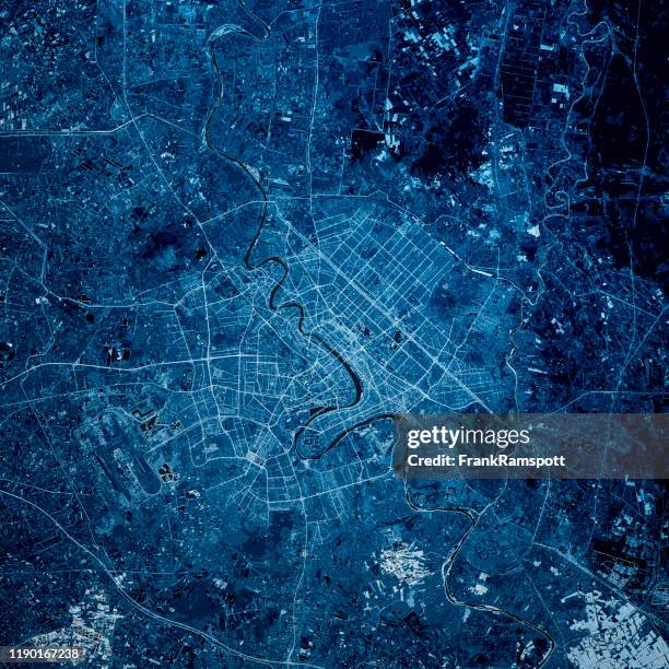 baghdad iraq 3d render map blue top view jun 2019 - baghdad aerial stock pictures, royalty-free photos & images