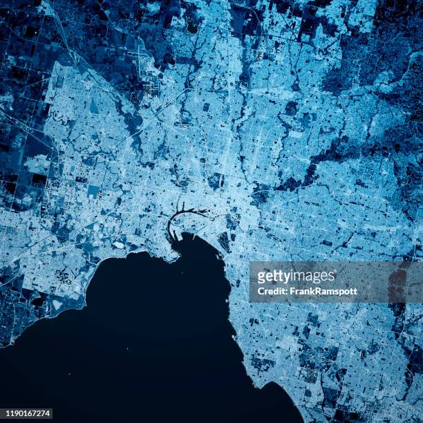 melbourne australia 3d render map blue top view oct 2019 - australiadigital image stock pictures, royalty-free photos & images