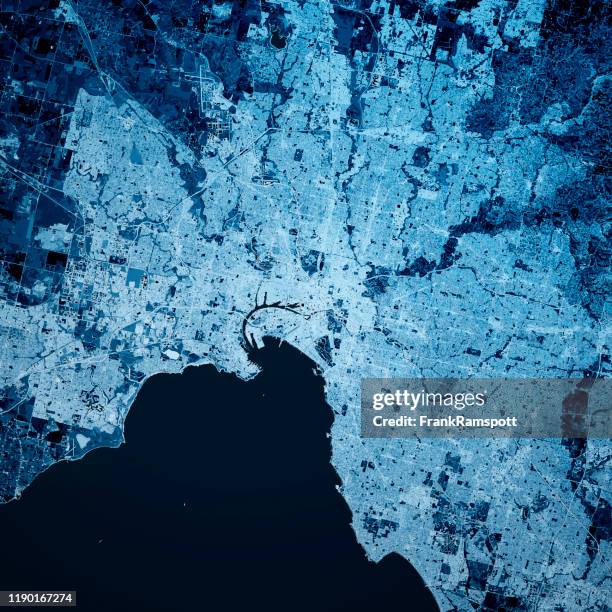 melbourne australia 3d render map blue top view oct 2019 - melbourne map stock pictures, royalty-free photos & images