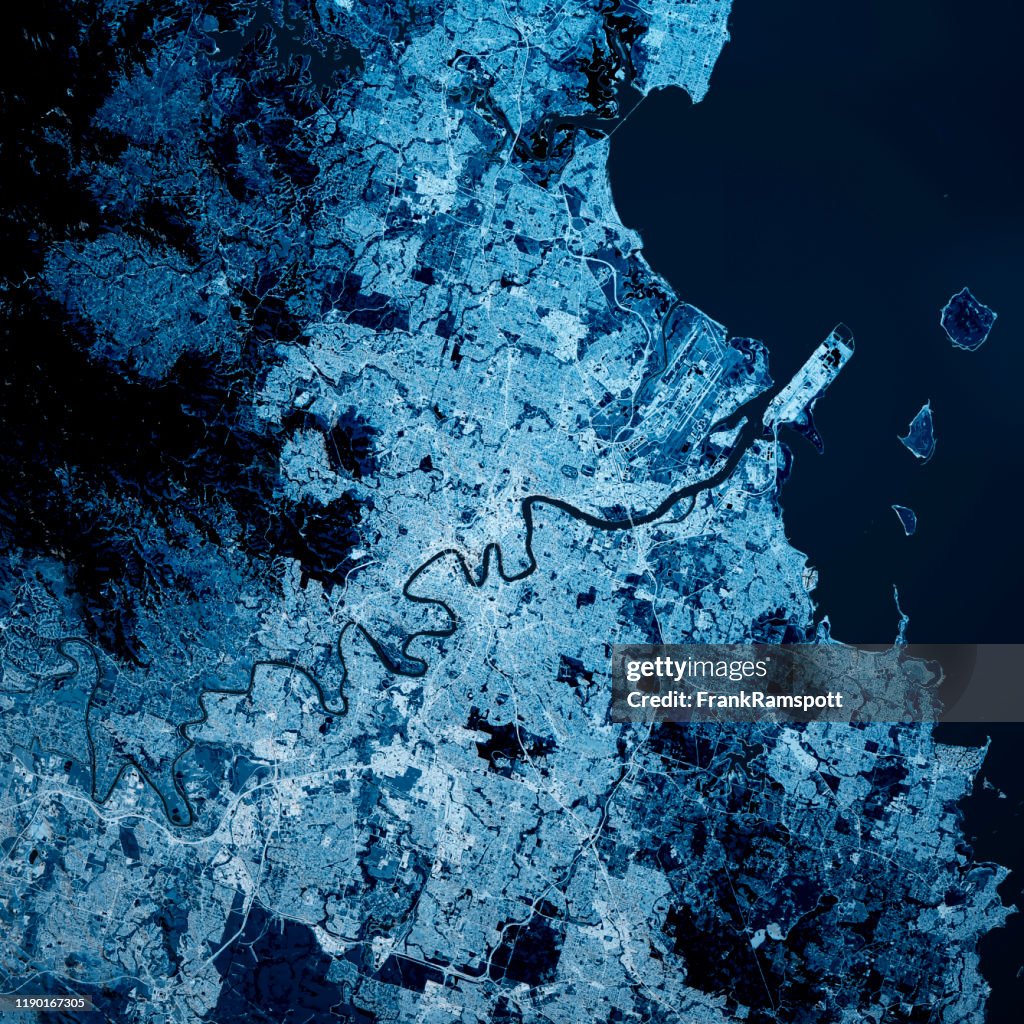 Brisbane Austrália 3D Render Mapa Blue Top View setembro 2019