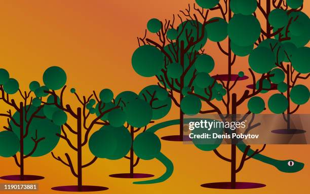 snake creeping among bushes - abstract vector landscape. - desert background stock illustrations