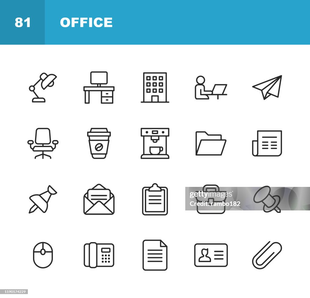 Office Icons. Editable Stroke. Pixel Perfect. For Mobile and Web. Contains such icons as Office Desk, Office, Chair, Coffee, Document, Computer Mouse, Clipboard, Light, Messaging, Communication, Email, Business Card.