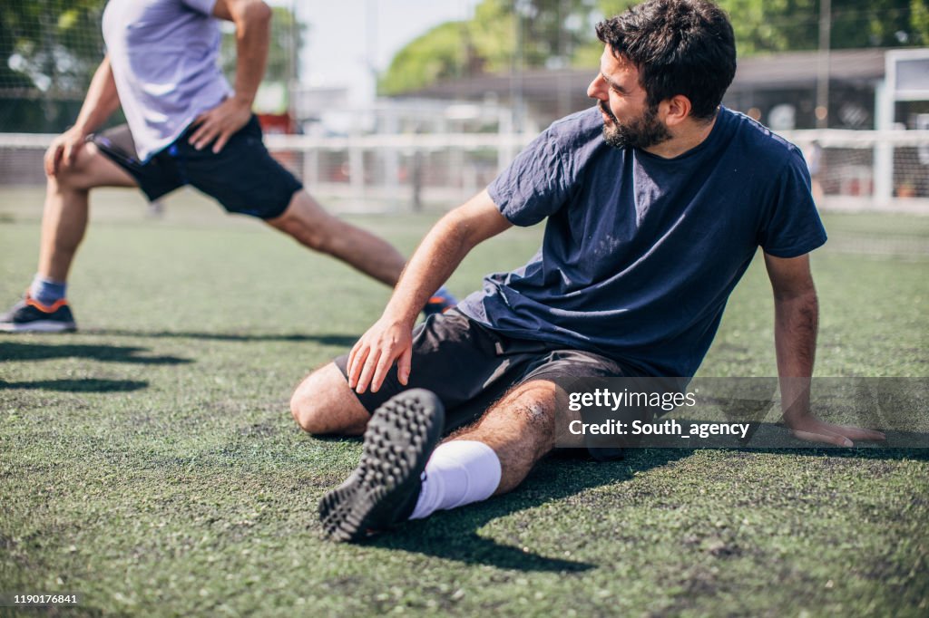 Man warming up for soccer match