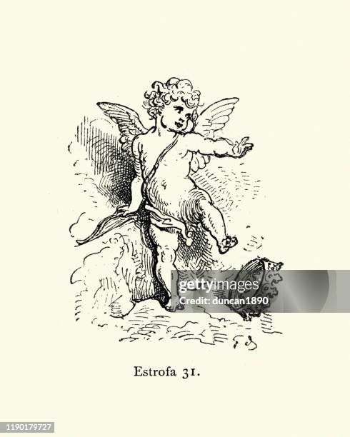 cupid drops the crown. orlando furioso - angel stock illustrations