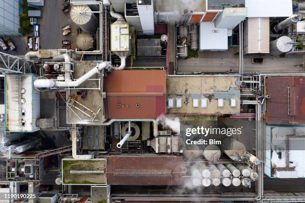 industrial factory, paper mill, aerial view - pulp stock pictures, royalty-free photos & images