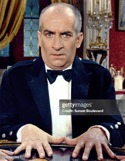 Acteur français Louis de Funes sur le tournage du film "Fantomas contre Scotland Yard".