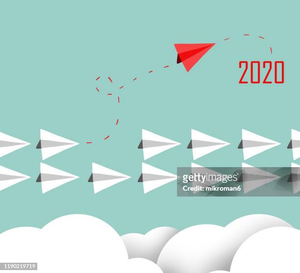 paper plane concept leading into 2020 - 2020 foto e immagini stock