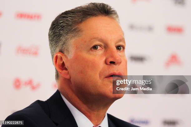 Ricardo Pelaez speaks during his unveiling of Chivas new Sporting Director at Akron Stadium on November 26, 2019 in Zapopan, Mexico.