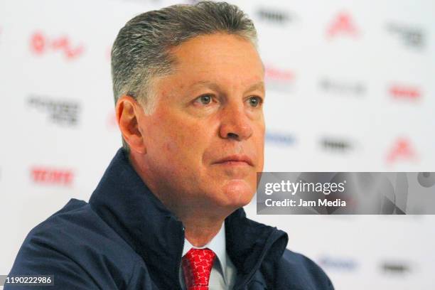 Ricardo Pelaez speaks during his unveiling of Chivas new Sporting Director at Akron Stadium on November 26, 2019 in Zapopan, Mexico.