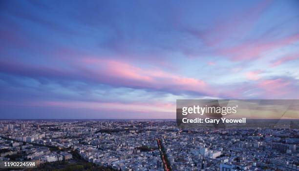 elevated view over paris city skyline - ile de france stock pictures, royalty-free photos & images