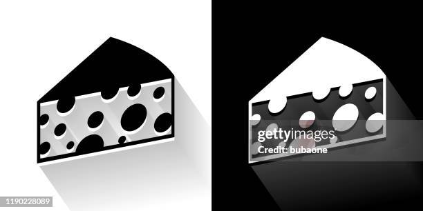cheese black and white icon with long shadow - cheese selection stock illustrations