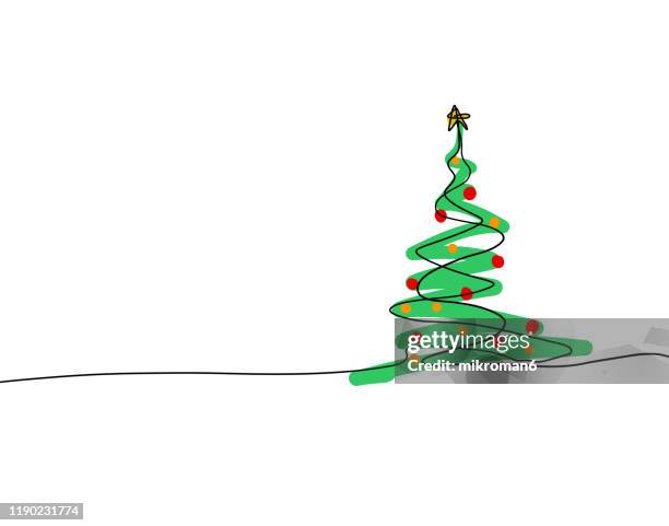 single line drawing of a christmas tree - christmas bauble icon stock pictures, royalty-free photos & images