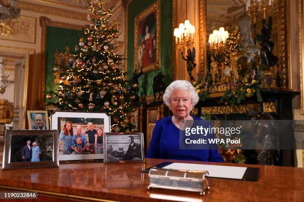 In this undated photo, Queen Elizabeth II records her annual Christmas broadcast in Windsor Castle, Berkshire, England.