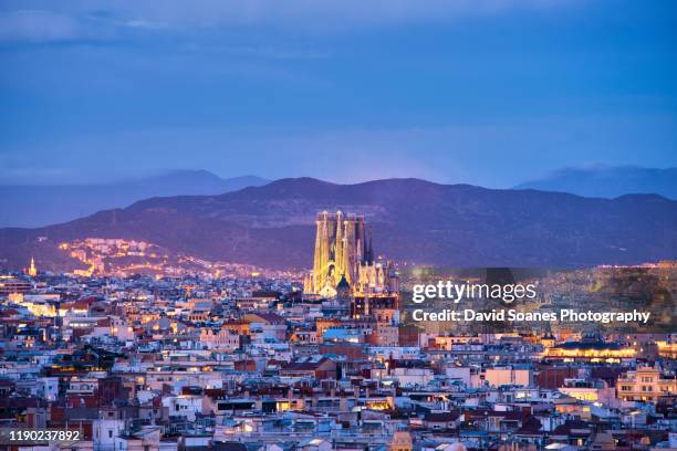 the skyline of barcelona,spain - barcelona sagrada familia stock-fotos und bilder