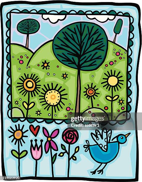landscape love - scalloped pattern stock illustrations