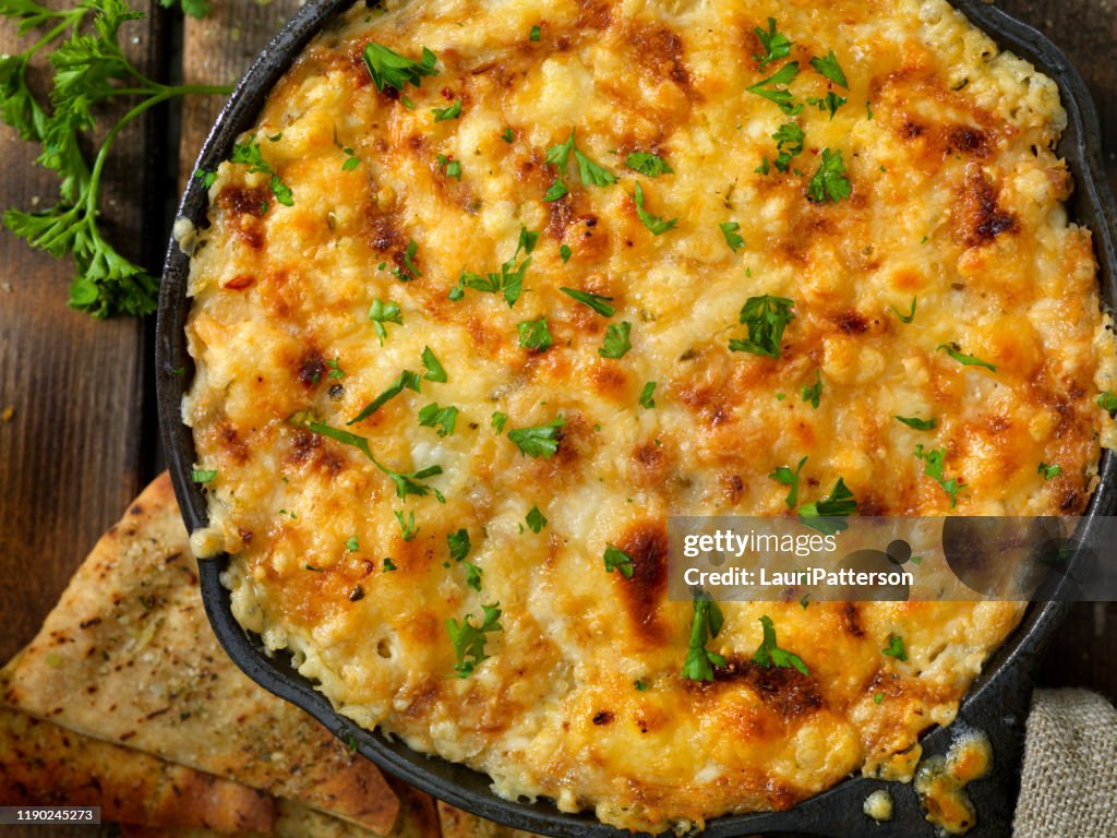 Baked Artichoke and Asiago Cheese Dip with Crispy Pita Chips