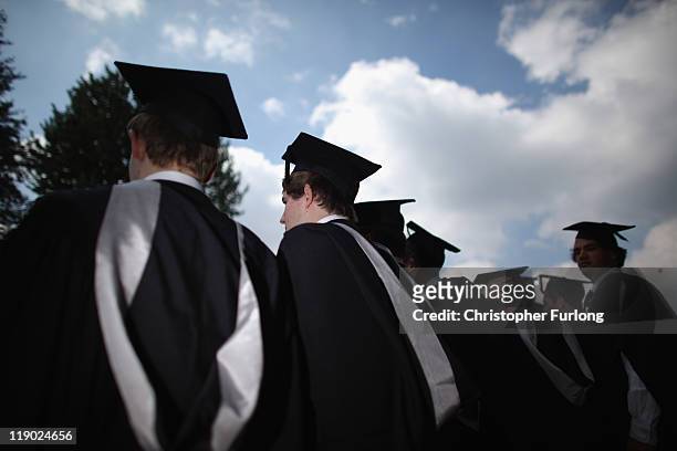 Students at the University of Birmingham take part in their degree congregations as they graduate on July 14, 2011 in Birmingham, England. Thousands...
