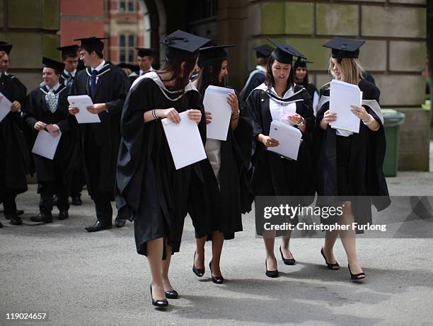 Students at the University of Birmingham take part in their degree congregations as they graduate on July 14, 2011 in Birmingham, England. Thousands...