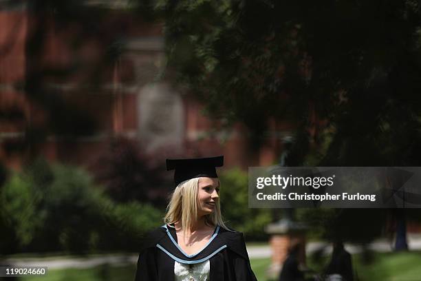 Student at the University of Birmingham takes part in her degree congregations as she graduates on July 14, 2011 in Birmingham, England. Thousands of...